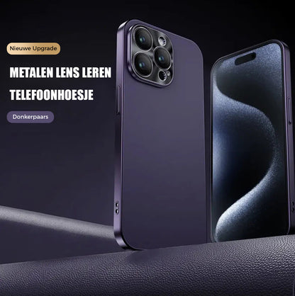 Elektroplated Metalen Lens Ultradunne Leren Beschermhoes voor iPhone